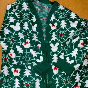 Disney MICKEY MOUE CHRISTMAS GREEN TREE CARDIGAN PLUS SIZE 5x PRE-OWNED